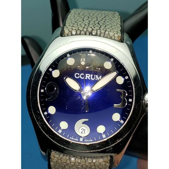 Corum Boutique Bubble Watch Blue Face Leather Men's Jewelry 163.150.20 Swiss WR - Picture 6 of 10